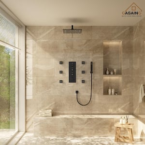 Luxury LED Thermostatic 3-Spray Patterns 12 in. Wall Mount Rain Dual Shower Heads with 1.8 GPM 6-Jet in Black