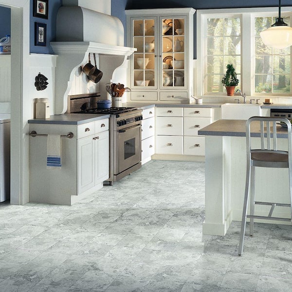 White Travertine 3 MIL x 12 in. W x 12 in. L Peel and Stick Vinyl Tile Flooring (30 sqft/case)