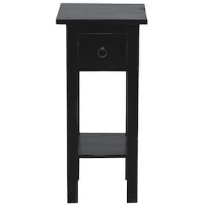Shabby Chic Cottage 11.8 in. Antique Black Square Solid Wood End Table with 1-Drawer