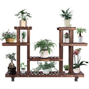 Tiered Indoor/Outdoor Wooden Plant Stand with Detachable Wheels (6 Tiers 12 Potted)