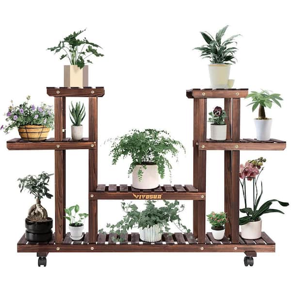 VIVOSUN Tiered Indoor/Outdoor Wooden Plant Stand with Detachable Wheels (6 Tiers 12 Potted)