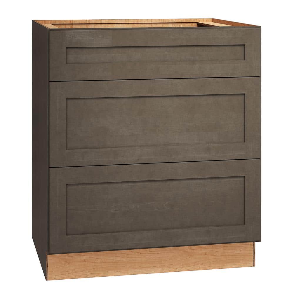 QuickShip Cottage 30 in. W x 24 in. D x 34.5 in. H Assembled Plywood Shaker 3-Drawer Base Kitchen Cabinet in Fieldstone price history on PriceWatchPro