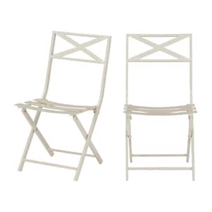 Mix and Match Folding Steel Slat Outdoor Bistro Chairs in Shadow Gray (2-Pack)