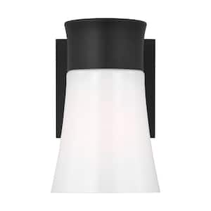 Roy 4.5 in. 1-Light Midnight Black Small Vanity Light with Milk Glass Shade