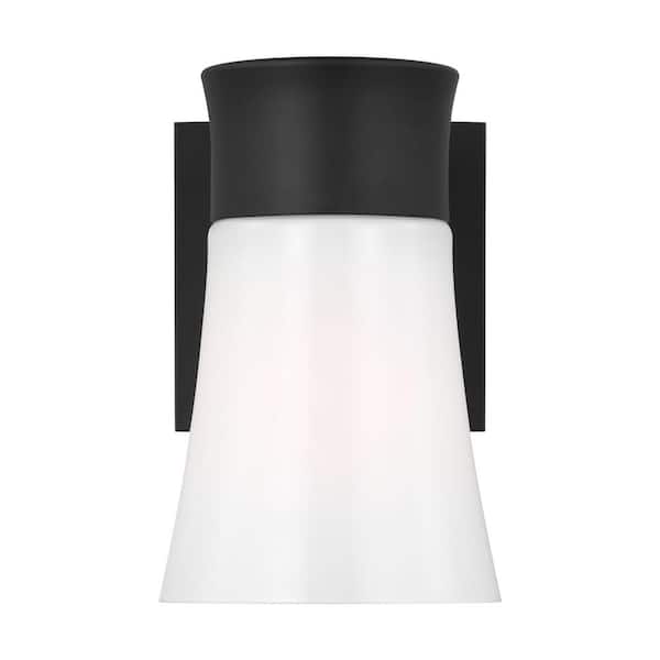 SCOTT LIVING Roy 4.5 in. 1-Light Midnight Black Small Vanity Light with Milk Glass Shade