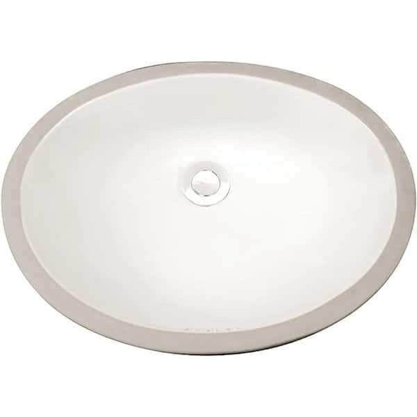 New Port 17-1/3 in. Bathroom Sink in White Ceramic Oval Undermount