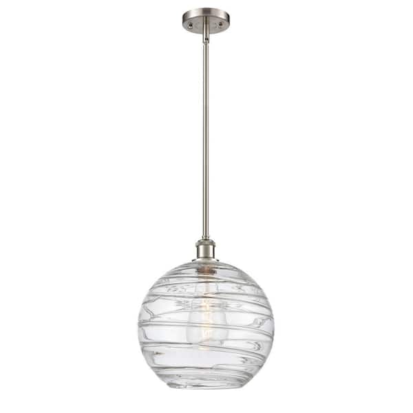 Athens Deco Swirl 1-Light Brushed Satin Nickel Globe Pendant Light with Clear Deco Swirl Glass Shade