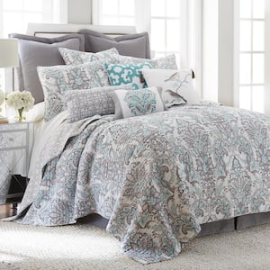 Legacy 3-Piece Grey, Teal Paisley Cotton Full/Queen Quilt Set