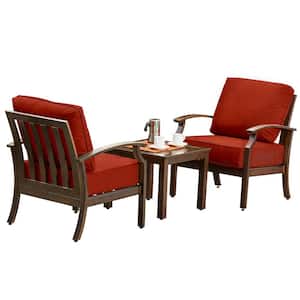 Bridgeport 3-Piece Metal Patio Conversation Set with Red Cushions