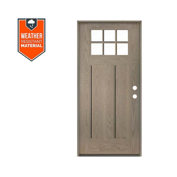 Krosswood Doors Craftsman 36 in. x 79 in. 6-Lite Left-Hand/Inswing Clear Glass Oiled Leather Stain Fiberglass Prehung Front Door