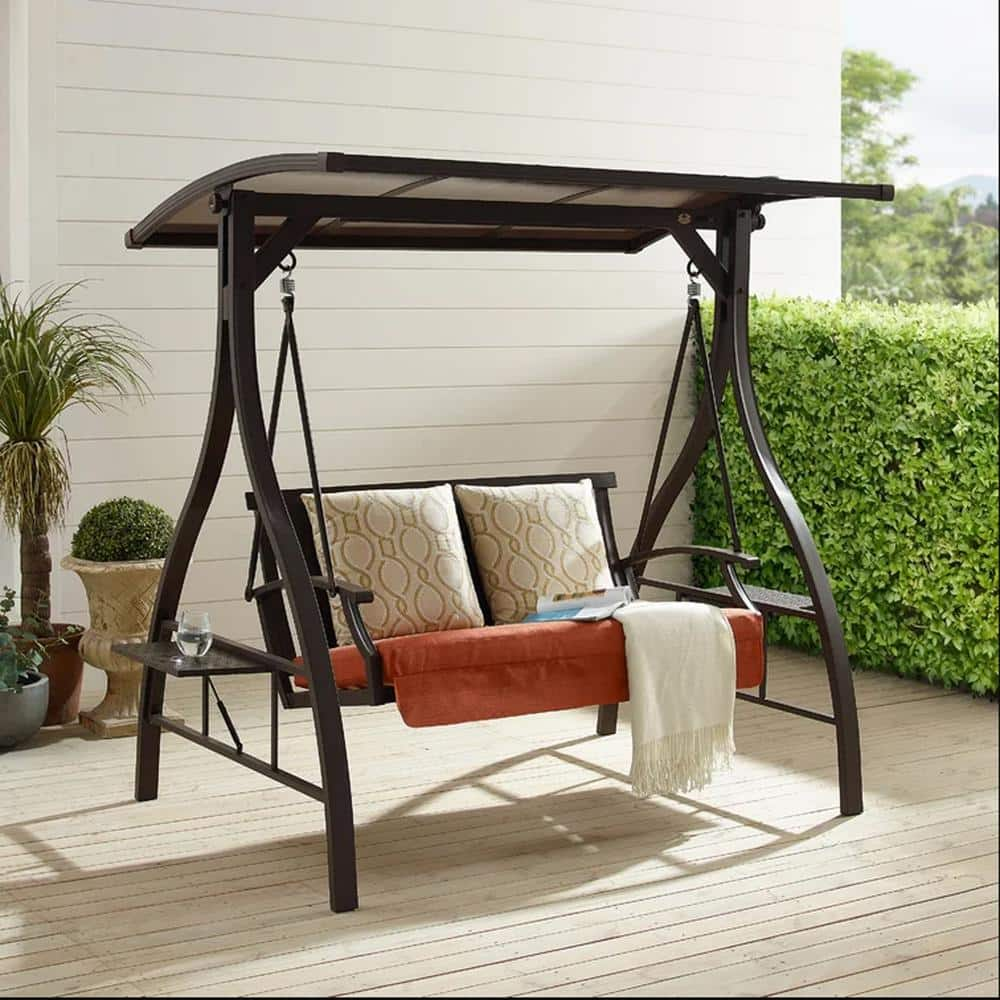 Patio Porch Swing 2-Person Steel Adjustable Canopy Swing Glider with Solar LED Light for Outdoor Garden.Backyard