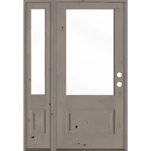 50 in. x 80 in. Farmhouse Knotty Alder Left-Hand Inswing 3/4 -Lite Clear Glass Grey Stain Wood Prehung Front Door LSL