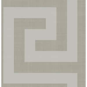 Vogue Greek Key Metallic Silver and Taupe Paper Strippable Roll (Covers 60.75 sq. ft.)