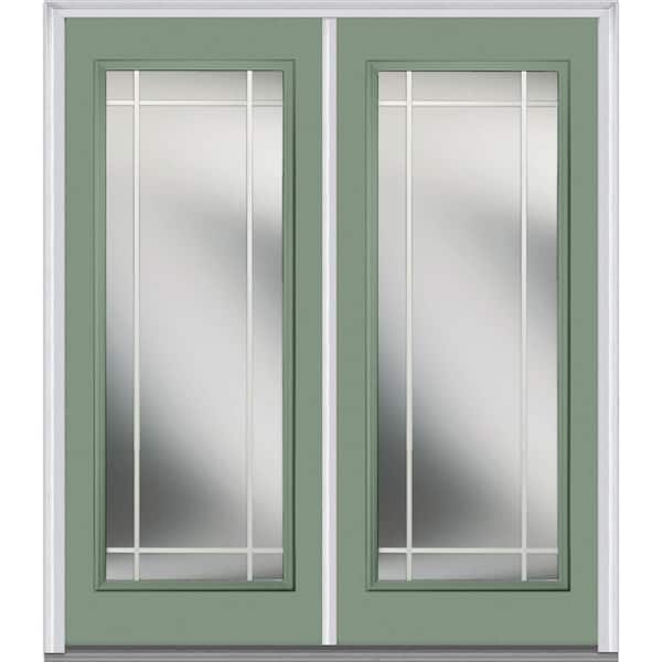 MMI Door 60 in. x 80 in. Prairie Internal Muntins Right-Hand Inswing Full Lite Clear Painted Fiberglass Smooth Prehung Front Door