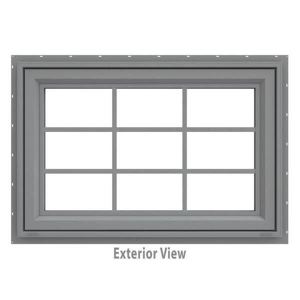 JELD-WEN 35.5 in. x 29.5 in. V-4500 Series Gray Painted Vinyl Awning Window with Colonial Grids/Grilles