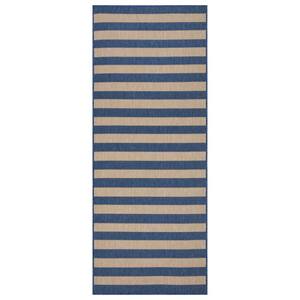Jardin Collection Striped Design 3x7 Non Shedding Indoor/Outdoor Runner Rug, 2 ft. 7 in. x 6 ft. 11 in., Navy