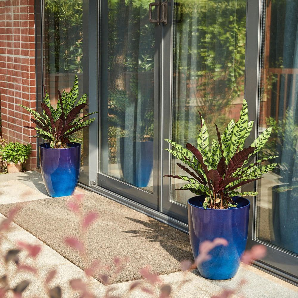 Cobalt Blue Tall Faux Ceramic Planter Set