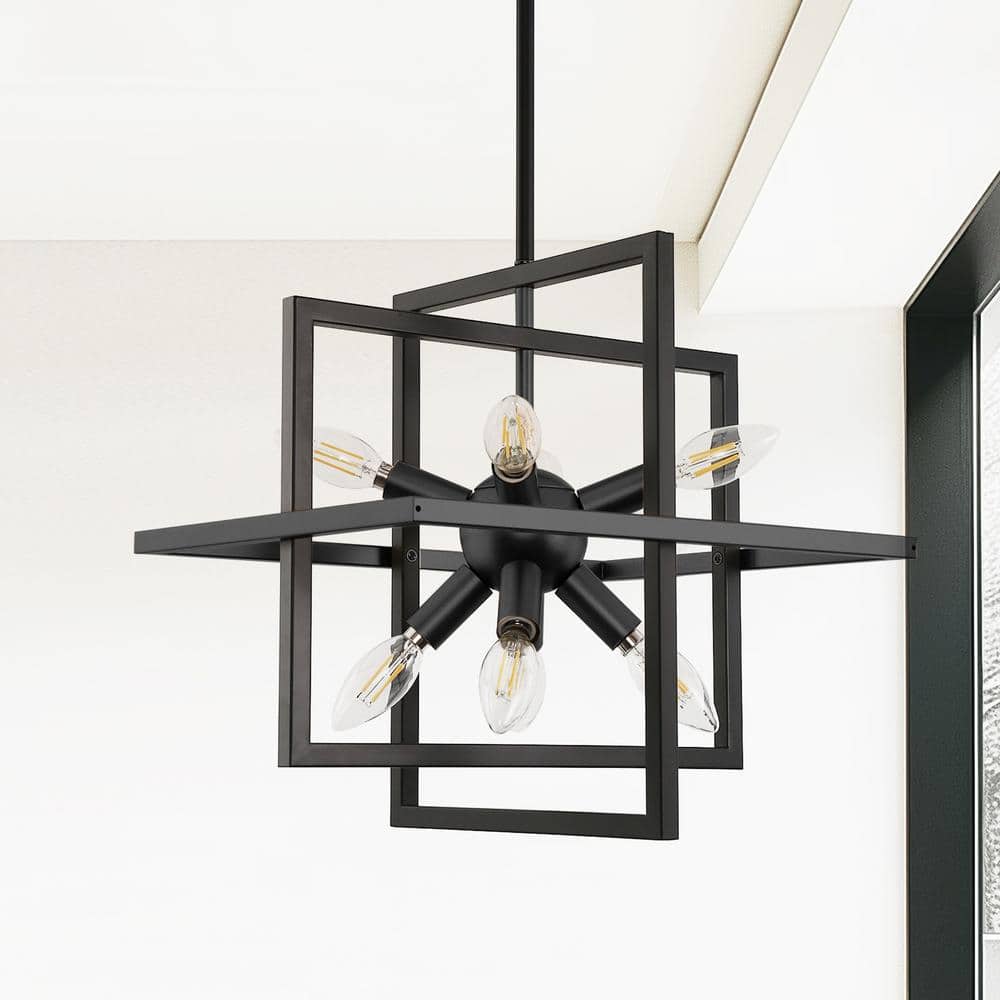 Black Metal 8-Light Geometric Industrial Chandelier