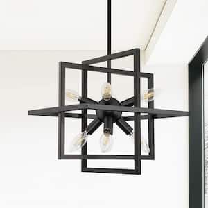 8-Light Black Modern Geometric Chandeliers, Industrial Adjustable Hanging Sputnik Pendant Light