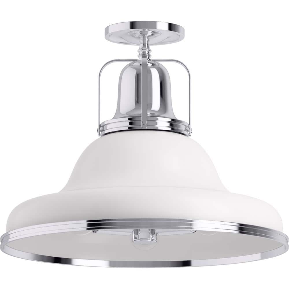 KOHLER Hauksbee 18 in. 3-Light White with Chrome Trim Semi-Flush Mount ...