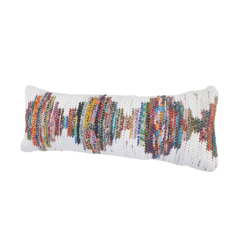 Multicolored Geometric Chindi Cotton Throw Pillow, 14" x 36"