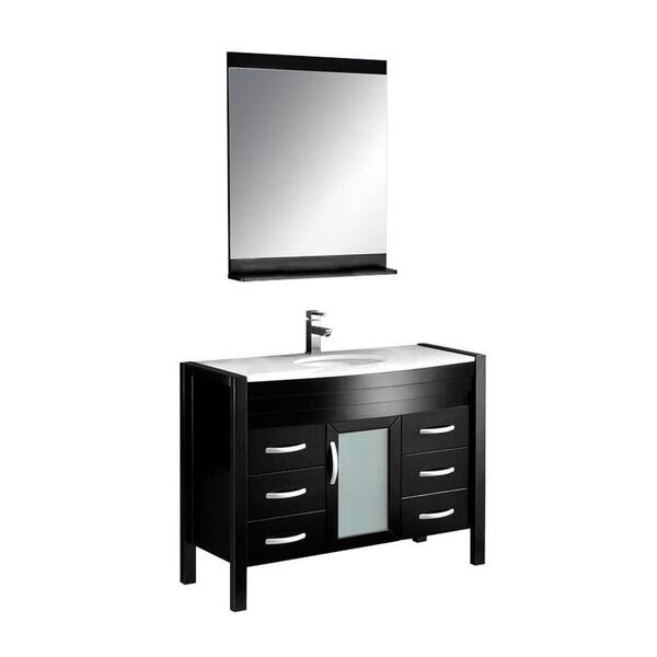 Fresca Infinito 44 in. Vanity in Espresso with Glass Stone Vanity Top in White and Mirror-DISCONTINUED