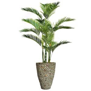 61.5 in. Tall Palm Tree Artificial Decorative Faux with Burlap Kit and Fiberstone Planter