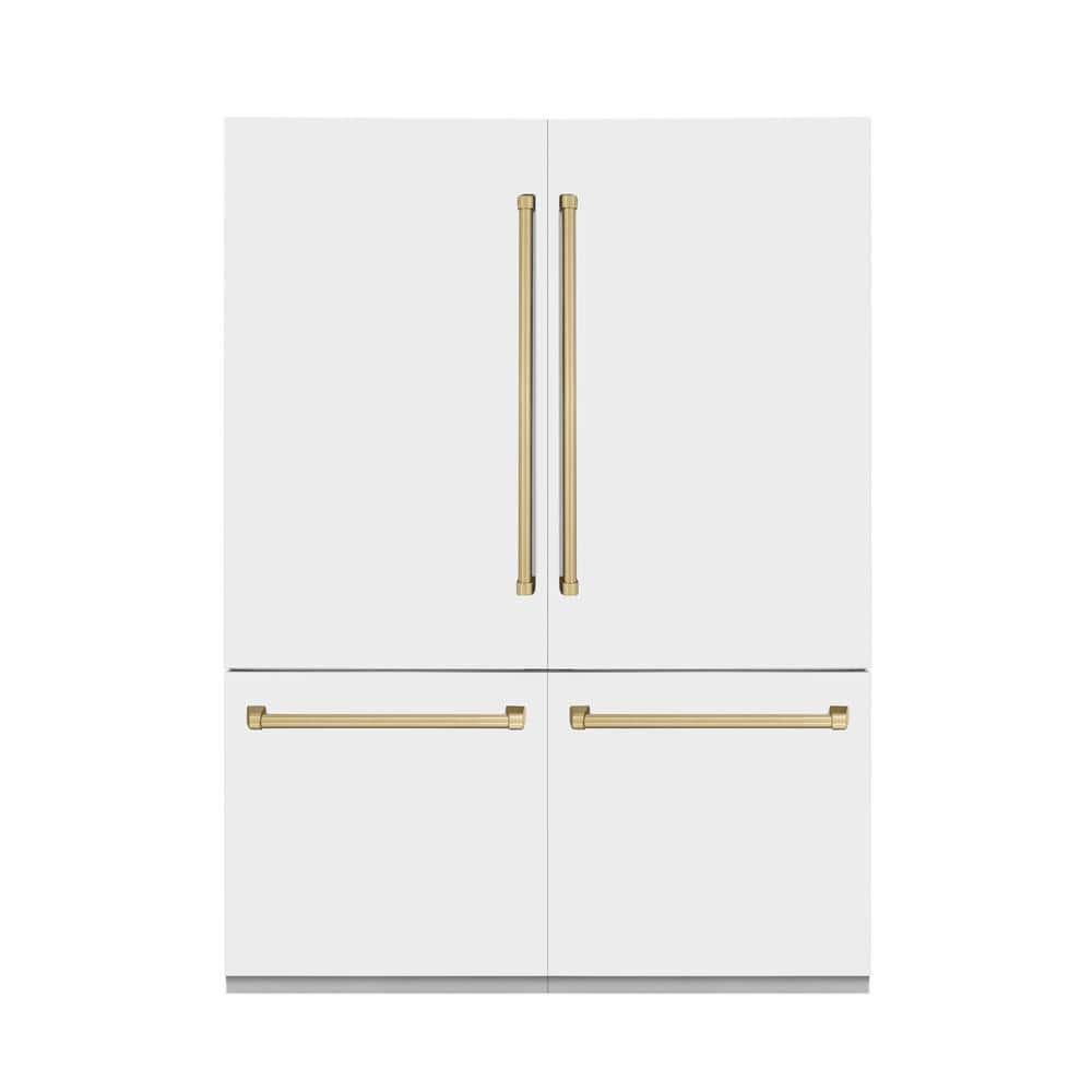 Autograph Edition 60 in. 4-Door French Door Refrigerator with Champagne Bronze Handles and White Matte Panels