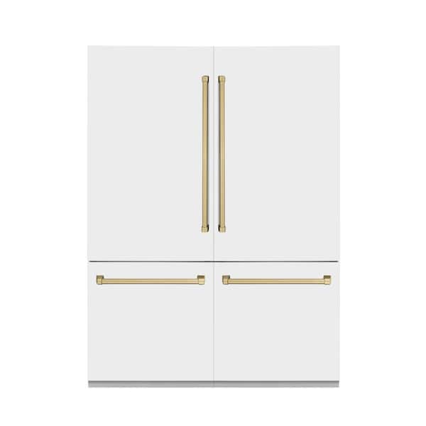 ZLINE Kitchen and Bath Autograph Edition 60 in. 4-Door French Door Refrigerator with Champagne Bronze Handles and White Matte Panels