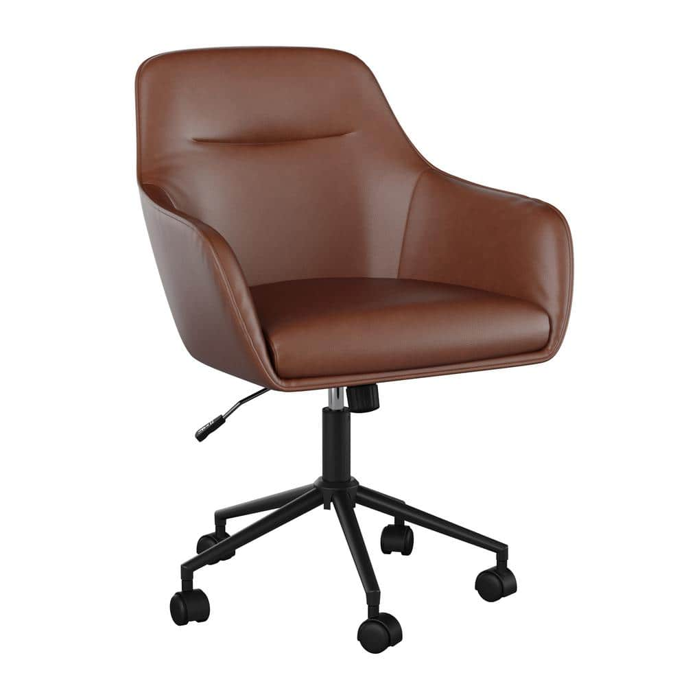 Upholstered Office Chair Saddle Brown/Oil Rubbed Bronze - Martha Stewart: Adjustable Height, Metal Frame, Fixed Arms, Casters