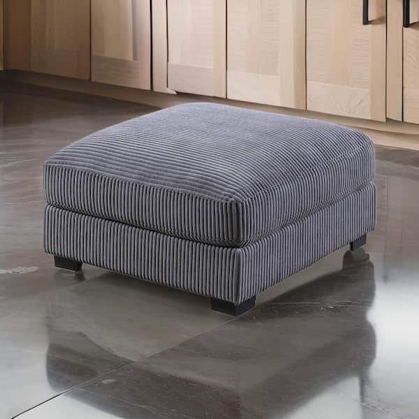 Benjara Joana Dark Gray Corduroy Square Medium Cocktail Ottoman