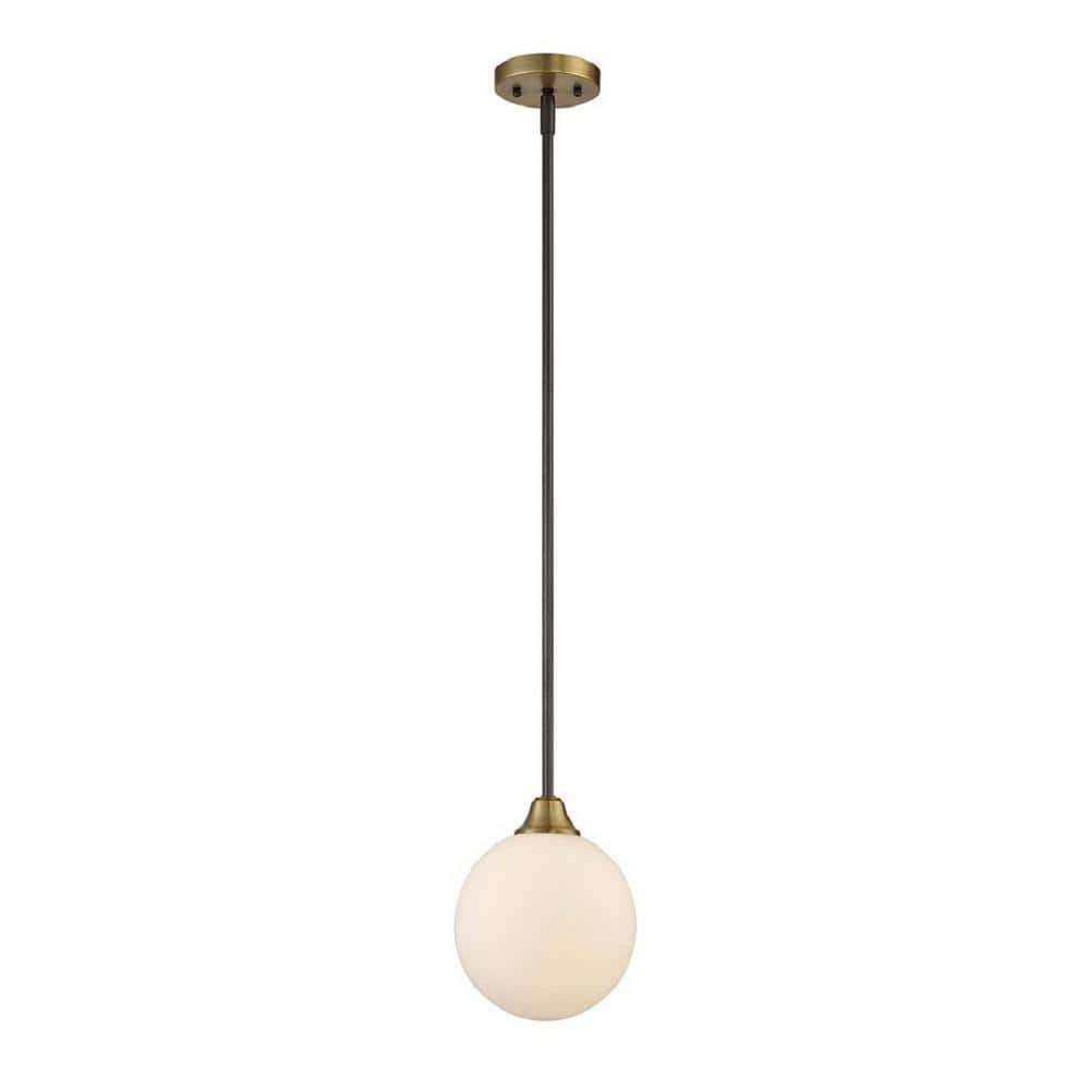 8 in. W x 7.5 in. H 1-Light Oil Rubbed Bronze with Natural Brass Orb Mini- Pendant Light with White Opal Glass -  TUXEDO PARK LIGHTING, 7-368843-79