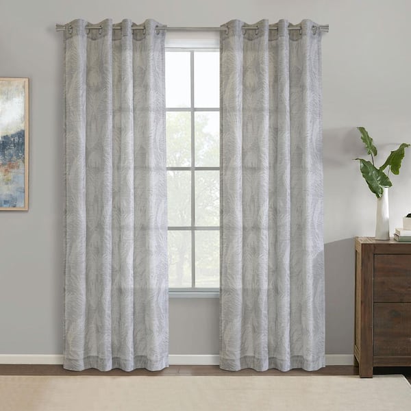 Eleanor Grey Polyester Jacquard 52 in. W x 95 in. L Grommet Indoor Light Filtering Curtain (Single Panel)