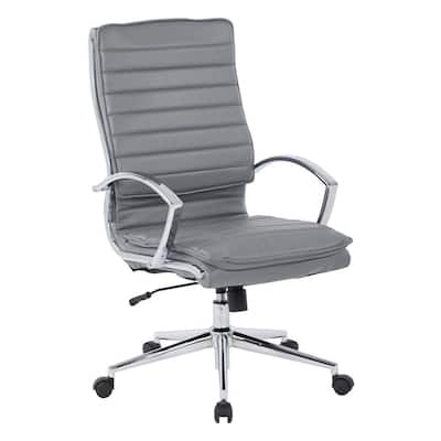 High Back Manager's Faux Leather Chair in Charcoal with Chrome Base