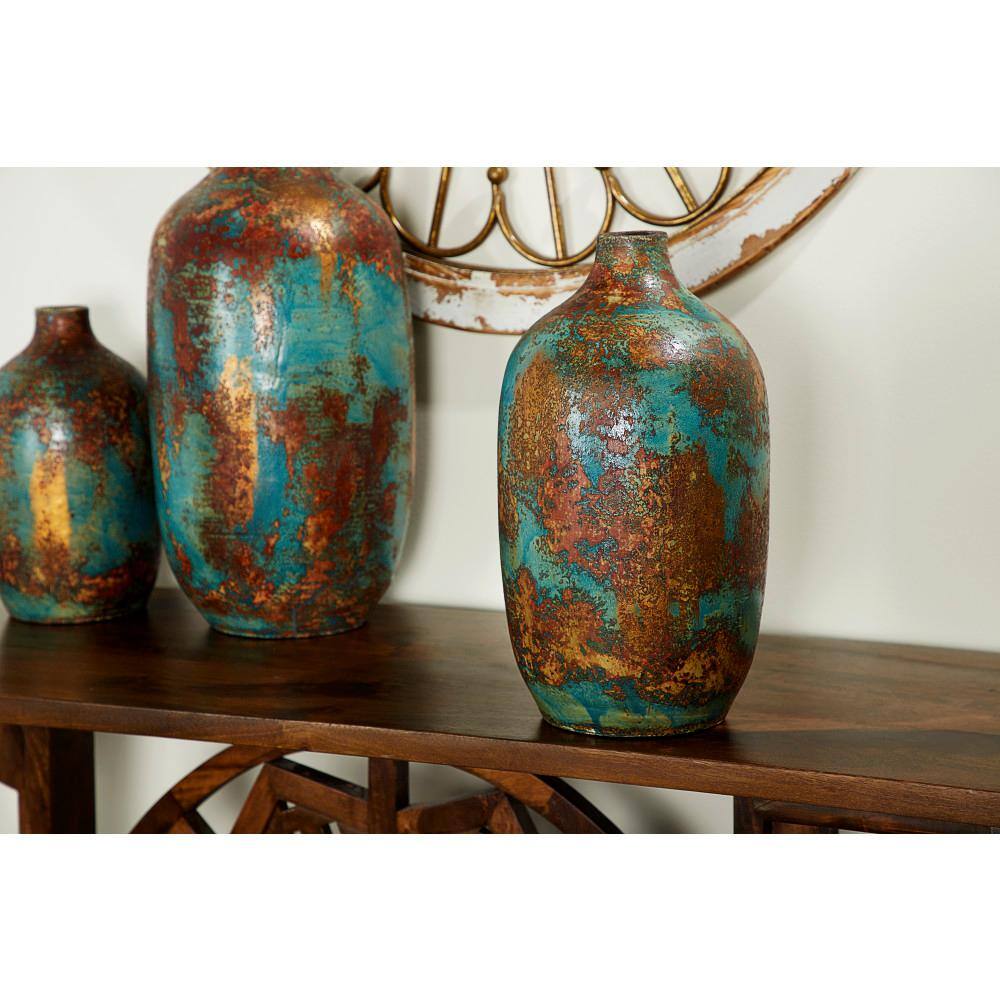 Rustic Turquoise and Bronze Ceramic Decorative Vase