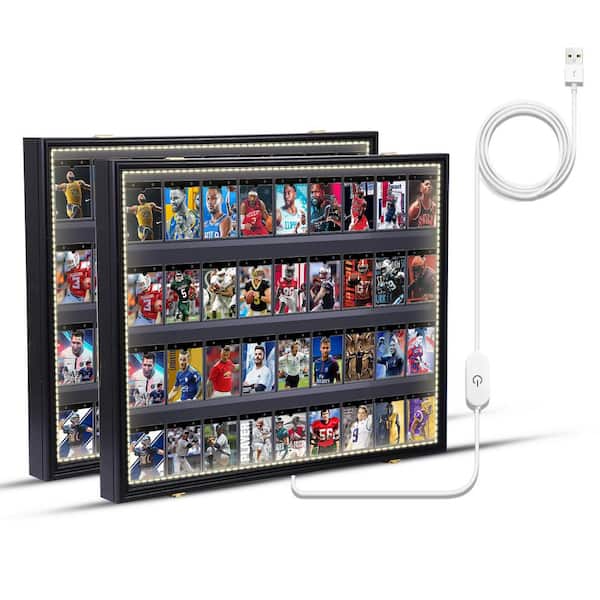 Unbranded Black 24 in. x 31 in. Sports Card Display Frame Case with LED, Baseball Card Display Case, Card Display (2-P Horizontal)