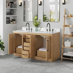 Bellavia 60 in. W x 22 in. D x 34 in. H Double Sink Bath Vanity in Weathered Fir with White Engineered Stone Top