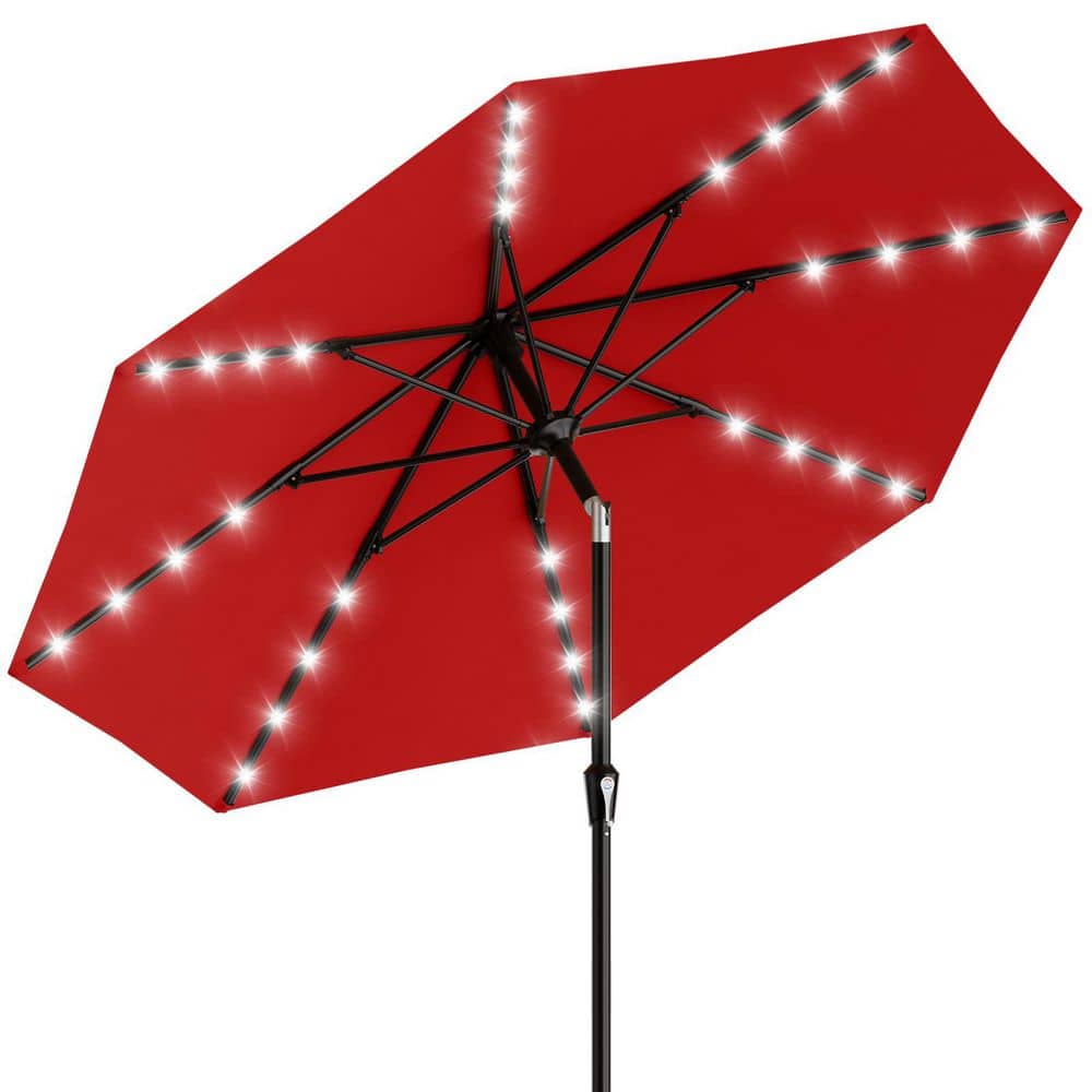 9 ft. Patio Umbrella in Red with 32 Solar LED Lights, Outdoor Market Umbrella, Waterproof Sun Shade for Garden Deck price history on PriceWatchPro