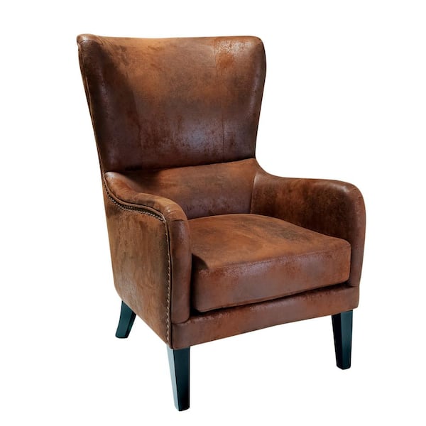 Noble House Lorenzo Brown Polyester, High Back Leather Club Chair