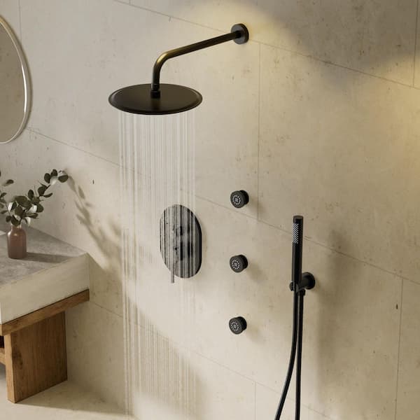 ClassicRain 12 in. Single Handle 3-Spray Tub and Shower Faucet with 3 Body Sprays 2.5 GPM in Matte Black Valve Included