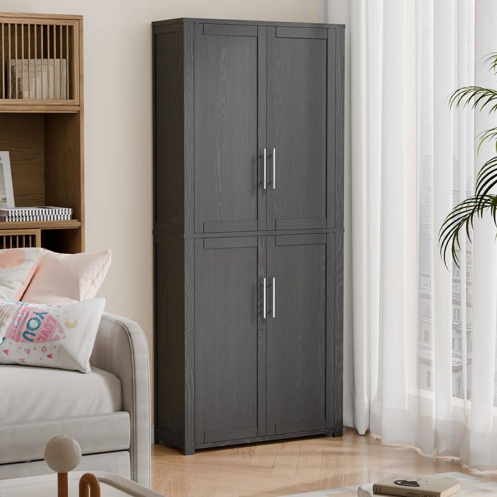 Black Wood 67 in. Tall Storage Cabinet with Adjustable Shelves for Living Room Kitchen and Bedroom