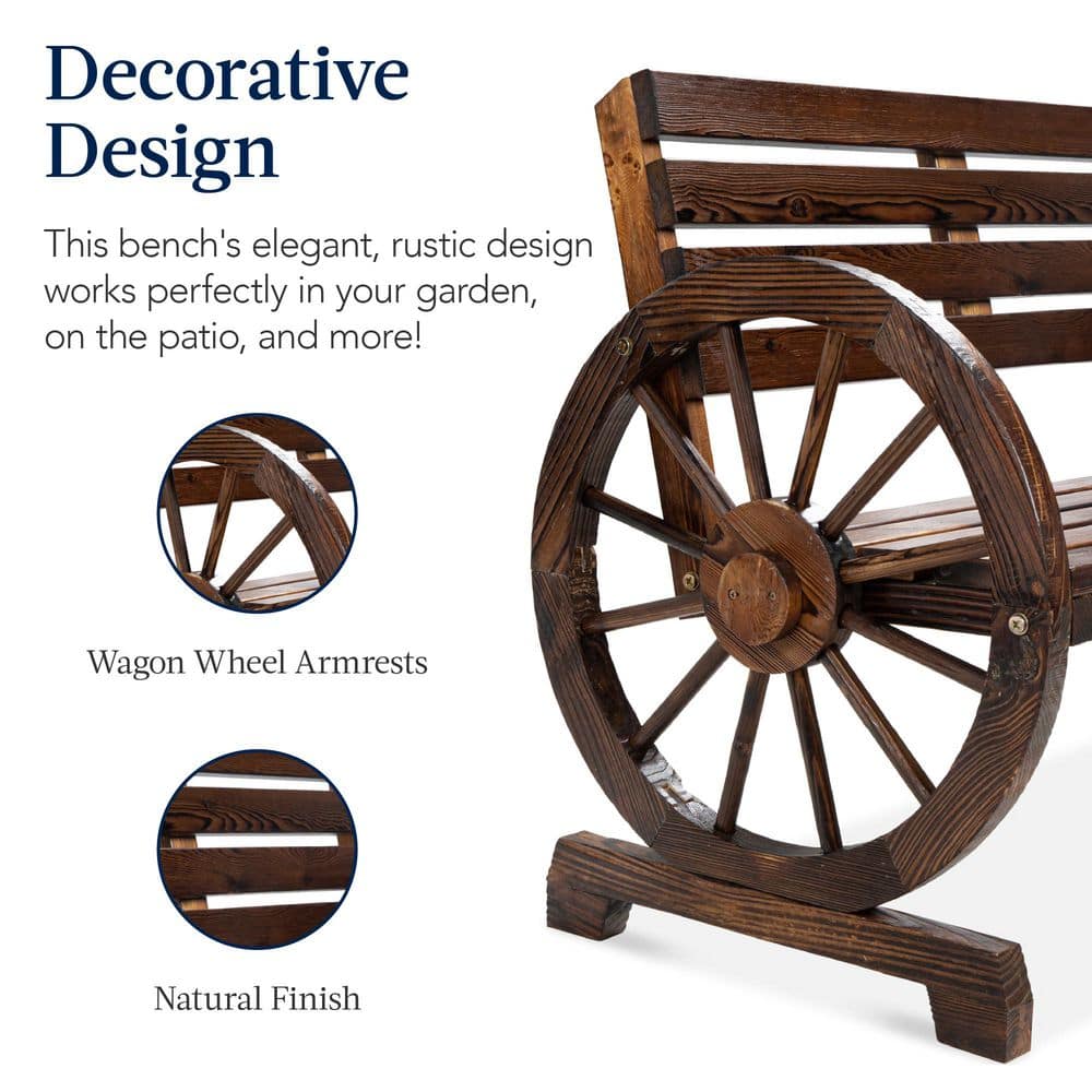 Rustic Brown Fir Wood Wagon Wheel 2-Person Bench