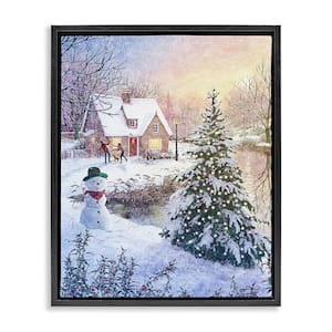 Kids Playing in Snow by Pip Wilson 1 Piece Floater Frame Graphic Print Nature Poster Art Print 31 in. x 25 in.