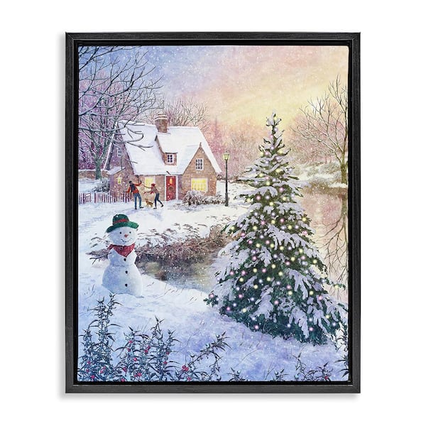 Stupell Industries Kids Playing in Snow by Pip Wilson 1 Piece Floater Frame Graphic Print Nature Poster Art Print 31 in. x 25 in.