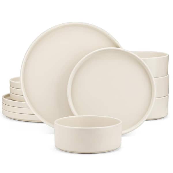 MALACASA VENUS 12-Pieces Cream Stoneware Dinnerware Set, Service for 4