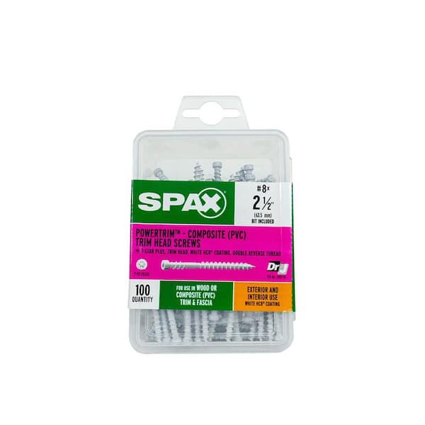 #8 x 2-1/2 in. Exterior/Interior Trim Head Wood Composite Screws White Powertrim Torx T-Star Plus (100 Each)Bit Included