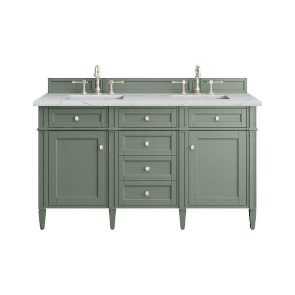 James Martin Vanities Brittany 60.0 in. W x 23.5 in. D x 33.8 in. H Bathroom Vanity in Smokey Celadon with Ethereal Noctis Quartz Top