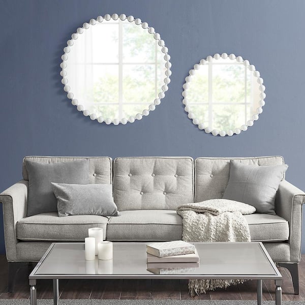 Unbranded 27 in. W. x 27 in. H Round Metal Frame White Wall Mirror with Beaded Decoration, Bedroom, Entryway or Any Small Space