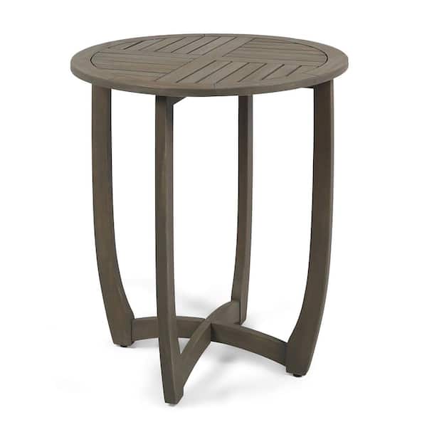 Unbranded Teak Brown Round Wood Outdoor Patio Accent Side Table