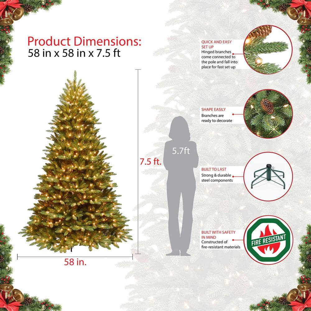 7.5-Foot Green Pre-Lit Fraser Fir Artificial Christmas Tree